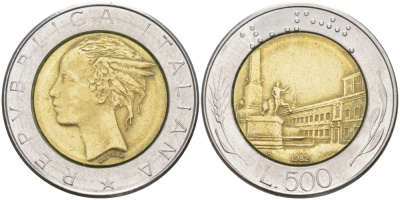 Италия 500 лир 1982 R, Квиринальский дворец в Риме KM 111 биметалл 4551-1135