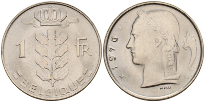 Бельгия 1 франк 1976 Belgique KM 142.1 медно-никель  UNC  4187-112