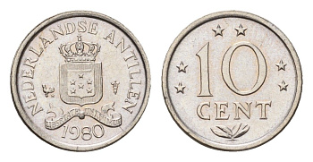 Нидерландские Антильские острова (Нидерландские Антилы) 10 центов 1980 KM 10 никель UNC 4674-858