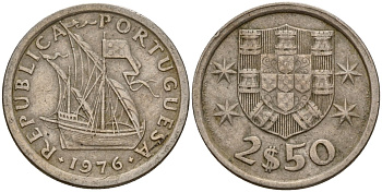 Португалия 2,5 эсукдо 1976 KM 590 медно-никель 4154-1032