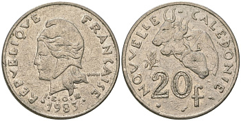 Французская Новая Каледония 20 франков 1983 три быка, (IEOM) KM 12, Schoen 14, Lec 111 никель 4120-926