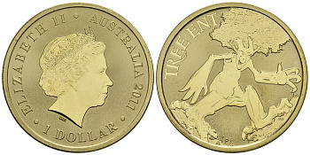 Австралия 1 доллар 2011 серия мифические существа, деревья Энты KM 1585 алюминиевая бронза UNC M42-02