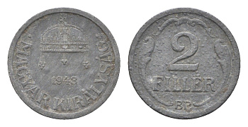 Венгрия 2 филлера 1943 BP KM 519 цинк 4665-546