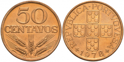 Португалия 50 сентаво 1978  КМ 596 бронза  UNC  M13-15
