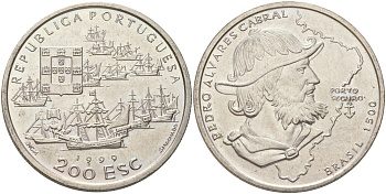 Португалия 200 эскудо 1999 500 лет с момента высадки Педру Алвариша Кабрала в Бразилии KM 717 медно-никель UNC 4677-522