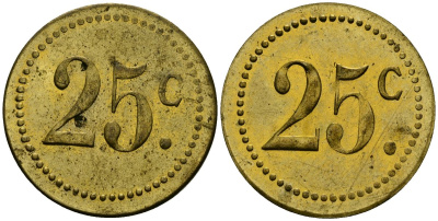 Франция 25†сантимов XIX-XX век ресторанный жетон латунь 4166-1126