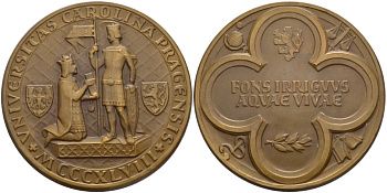 Чехословакия медаль 1959 Карлов университет в Праге основан в 1348 году, старейший университет Центральной Европы, диаметр 71 мм, бронза 3-5-2-22