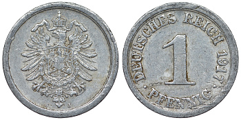 Германия 1 пфенниг 1917 J KM 24, J. 300, Weege 2 алюминий 4118-955