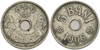 Румыния 5 бани 1906 J, Кароль I (1881-1914) KM 31 медно-никель 4608-146