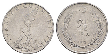 Турция 2 1/2 лиры 1972 KM 893.2 нержавеющая сталь 4153-1153