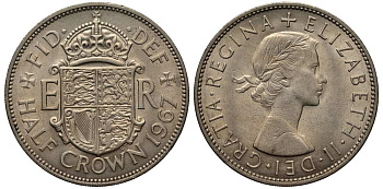 Великобритания 1/2 кроны 1967 Елизавета II (1952-2022) KM 907, Spink 4145 медно-никель UNC 1518-833