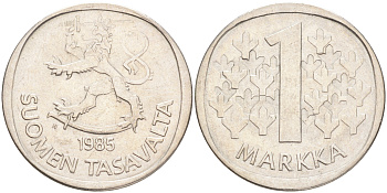 ФИНЛЯНДИЯ 1 МАРКА 1985 N KM 49а медно-никель 4556-733