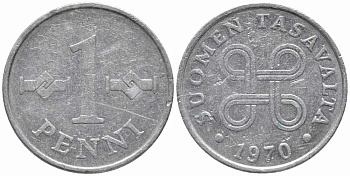 Финляндия 1 пенни 1970 KM 44а алюминий 112-432