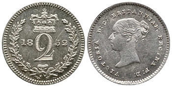 Великобритания 2 пенса 1852 Виктория (1837-1901) Spink 3919, KM 729 серебро PROOFLIKE 1518-641