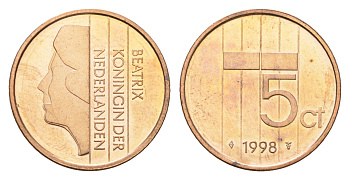 Нидерланды 5 центов 1998 Беатрикс (1980-2013) KM 202 бронза UNC 4684-1239
