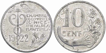 ФРАНЦИЯ 10 САНТИМОВ 1922 КОМЕРЧЕСКАЯ ПАЛАТА НИЦЫ , ТОКЕН алюминий 4395-1033