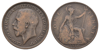 Великобритания 1 пенни 1916 Георг V (1910-1936) KM 810, Spink 4051 бронза 4661-533