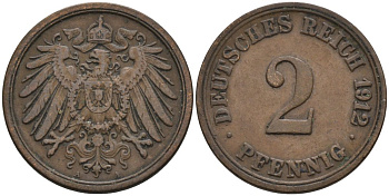 Германия 2 пфеннига 1912 A KM 16, J. 11, Weege 4 медь 4573-1141