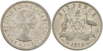 Австралия 6 пенсов 1955 Елизавета II (1952-2022) KM 58 серебро 4623-243
