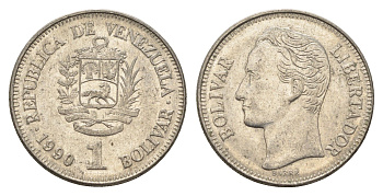 Венесуэла 1 боливар 1990 Симон Боливар Y 52a.2 сталь плакированная никелем 4662-913