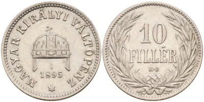 Венгрия 10 филлеров 1895 КВ, Франц Иосиф I (1848-1916) KM 482 никель UNC 54-1023