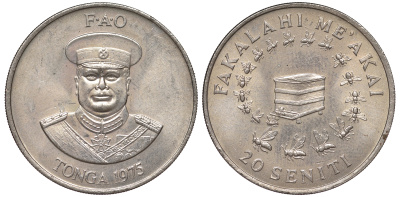 Тонга 20 сенити 1975 FAO, король Тауфа’ахау Тупоу IV (1967-2006) KM 46 медно-никель UNC 00-00