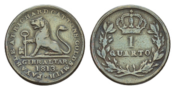 Гибралтар 1 кварто 1813 KM Tn5 медь 1524-643