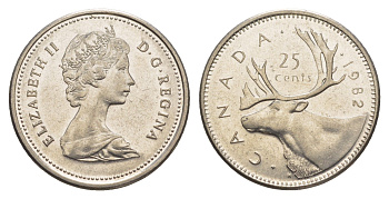 Канада 25 центов 1982 Елизавета II (1952-2022), олень KM 74 никель 4637-832