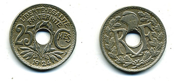 ФРАНЦИЯ 25 САНТИМОВ 1924 KM 867а медно-никель 84-414