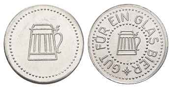 Германия жетон в 1 "стакан пива" ND диаметр 24 мм, вес 1,1 гр алюминий UNC 4638-836