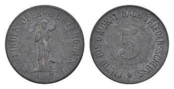 Оберграйнау в Унтерграйнау 5 пфеннигов 1917 Funck 389.1, Men18 24354.1 цинк 4516-328