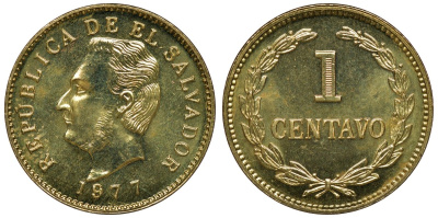 Сальвадор 1 сентаво 1977 Франсиско Морасан KM 135.2 латунь UNC M55-01
