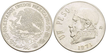 Мексика 1 песо 1971 Хосе Мария Морелос KM 460 медно-никель 4521-221