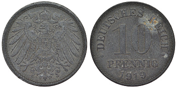 Германия 10 пфеннигов 1919 KM 26, J. 299, Weege 8 цинк 4119-412