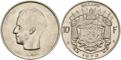 Бельгия 10 франков 1972 Belgie, Бодуэн I (1951-1993) KM 156.1 никельь 4135-1033