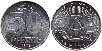 ГДР 50 ПФЕННИГОВ 1973 А KM 12.2 алюминий UNC 177-1052