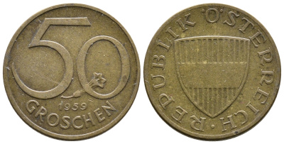 Австрия 50 грошей 1959 KM 2885 алюминиевая бронза 26-1456
