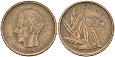 Бельгия 20 франков 1980 Belgie, Бодуэн I (1951-1993) KM 160 никель бронза 4126-226