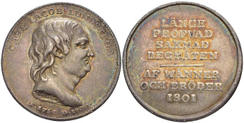 ШВЕЦИЯ МЕДАЛЬ 1801 ПАМЯТИ КАРЛА ЯКОБА ЛУНДСТРЕМА (1756-1800), ДИАМЕТР 34 ММ., ВЕС 14 ГР. серебро UNC 1084-2-63