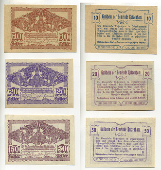 АВСТРИЯ НАБОР ИЗ 3 БАНКНОТ 1920 9 МАЯ 1920, НОТГЕЛЬД, 10, 20, 50 ГЕЛЛЕРОВ, RUIZENBAM бумага XF 7218-29-3