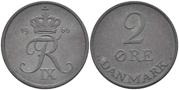 ДАНИЯ 2 ЭРЕ 1966 C; S, ФРЕДЕРИК IX (1947-1972) KM 840.2 цинк 67-413