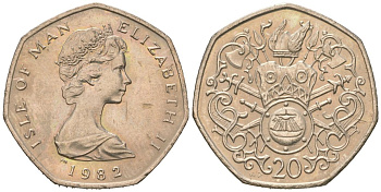 Остров Мэн 20 пенсов 1982 Елизавета II (1952-2022) KM 90 медно-никель UNC 4618-611