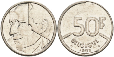 Бельгия 50 франков 1992 Belgique KM 168 никель 4126-255