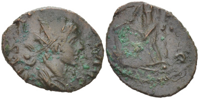 Римская Империя, императоры в Галлии антониниан 273 - 274 Тетрик II, C PIV TETRICVS P CAES, бюст цезаря / HILARI AVG, Хиларитата, персонификация Радости, Августа Треверов RIC 231 биллон 1073-24-45