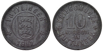 Германия, Тутлинген 10 пфеннигов 1917 Баден-Вюртемберг, нотгельд Funck 552.2 цинк 4119-1016