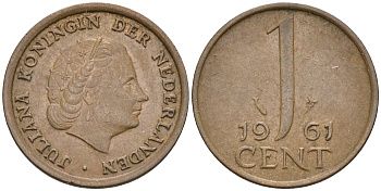 Нидерланды 1 цент 1961 Юлиана (1948-1980) КМ 180 бронза    4174-559