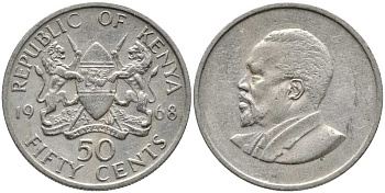 Кения 50 центов 1968 Джомо Кениата KM 4 медно-никель 110-612