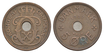 Дания 5 эре 1927 HCN, Кристиан X (1912-1947) KM 828 бронза 4638-556