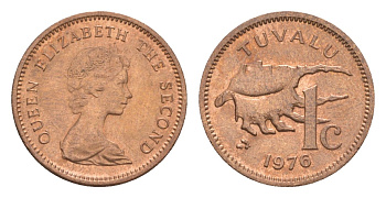 Тувалу 1 цент 1976 KM 1 бронза UNC 4651-1044