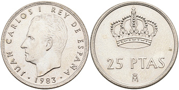 Испания 25 песет 1983 Хуан Карлос I (1975-2014) KM 824 медно-никель аUNC 189-916